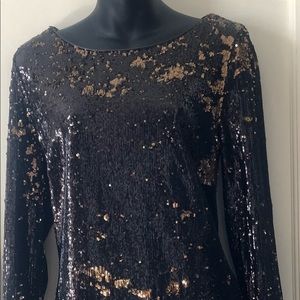New Halston Heritage perfect Cocktail Dress in bronze Black sequin size L Wow